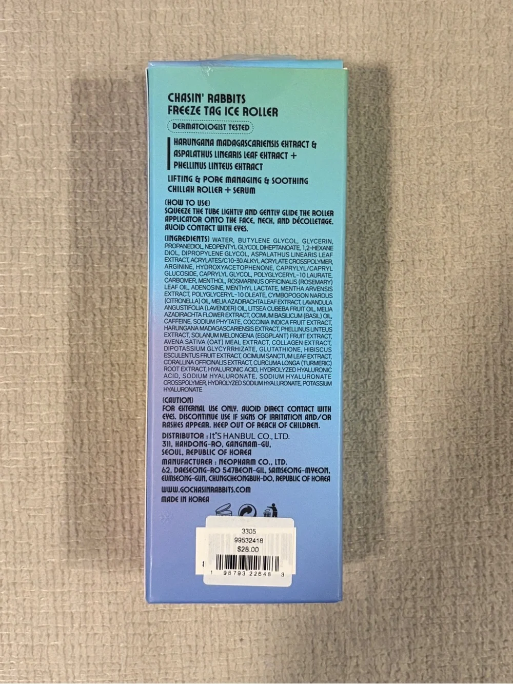 Chasin’ Rabbits Freeze Tag Ice Roller K Beauty Vegan Face Serum Skincare NEW NIB